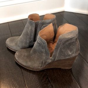 Lucky Brand Grey Leather Wedge Bootie